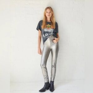 FREE PEOPLE PHOENIX COATED SKINNY JEANS IN SILVER NWT US 24